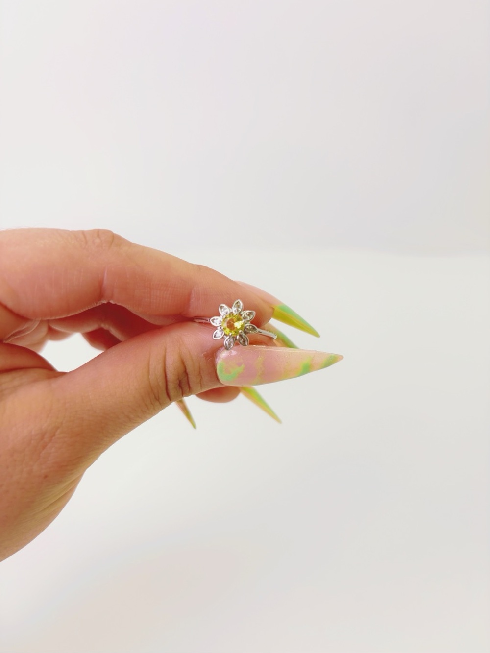 Sterling Silver Daisy Ring with Yellow Center Stone Cubic Zircon - Picture 10 of 10